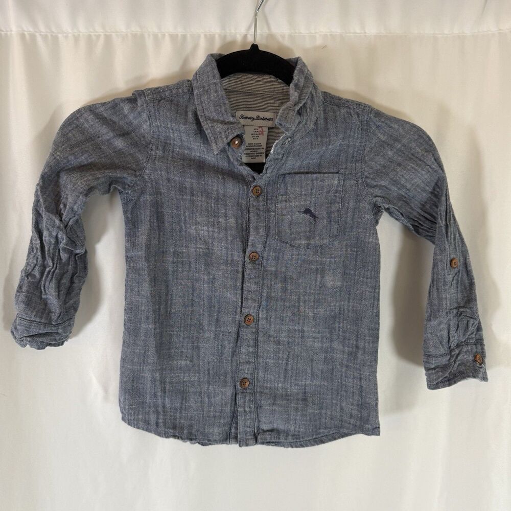 Tommy Bahama Shirt Toddler Boys 4 Blue Button Up Long Sleeve 100% Cotton